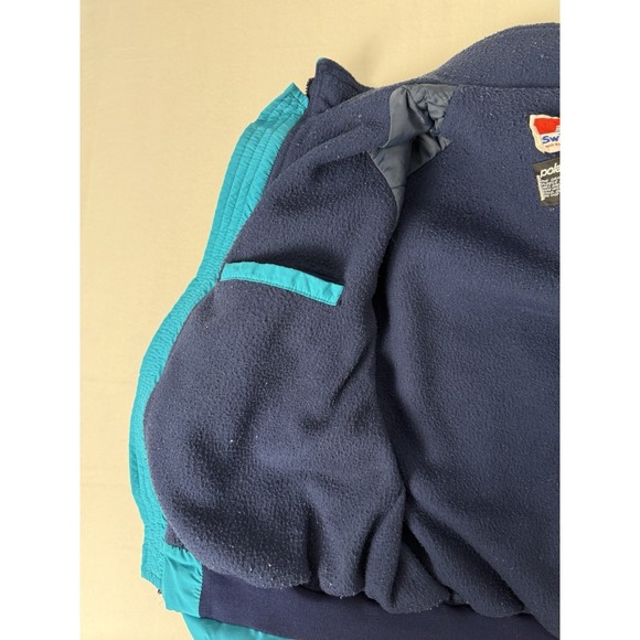 Vintage Swingster Bomber Polar Fleece Lined Jacket Large Napa Pennzoil Teal USA - Picture 4 of 8